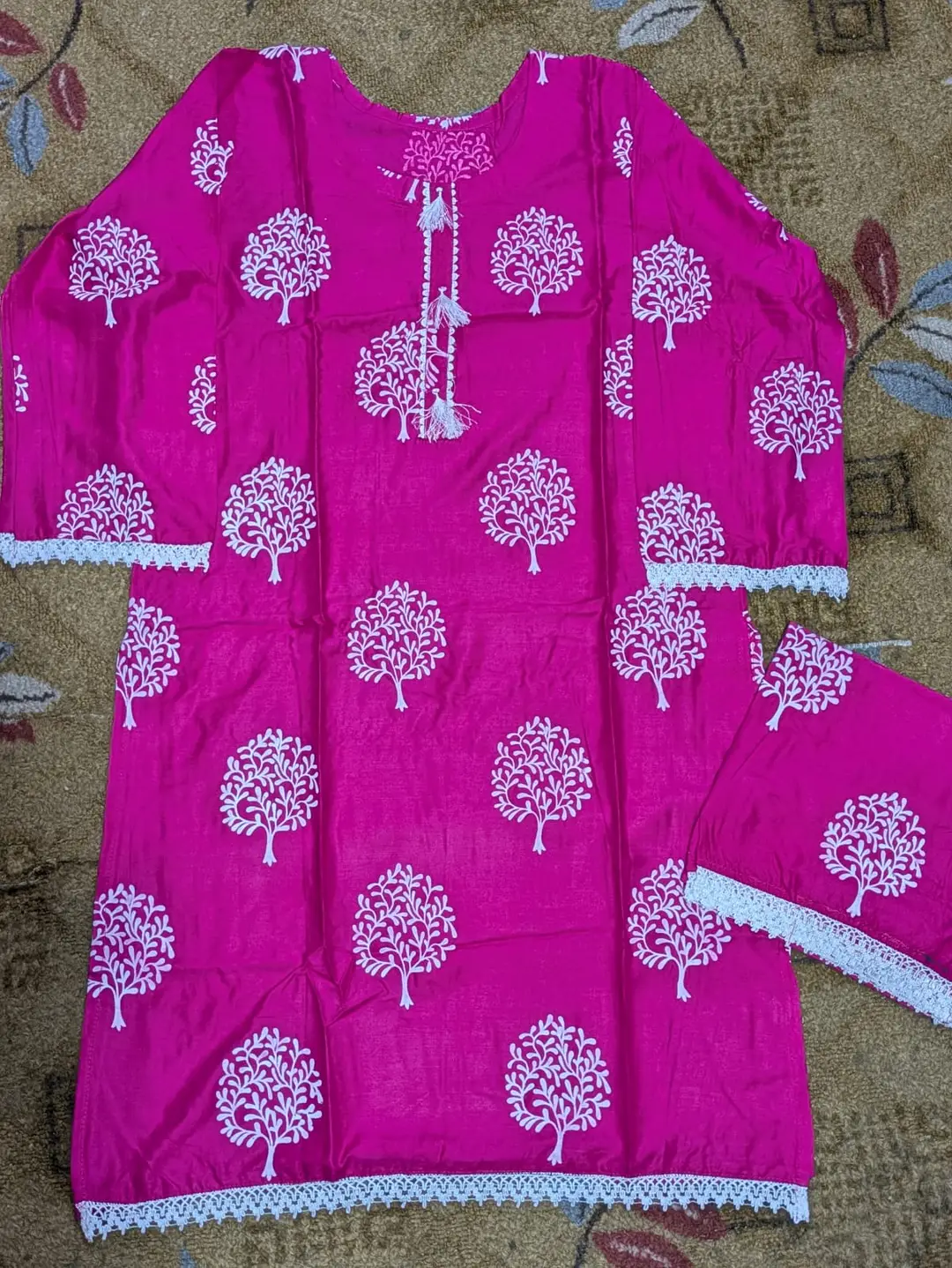 2 Pcs Women's Stitched Linen Block Printed Shirt And Trouser