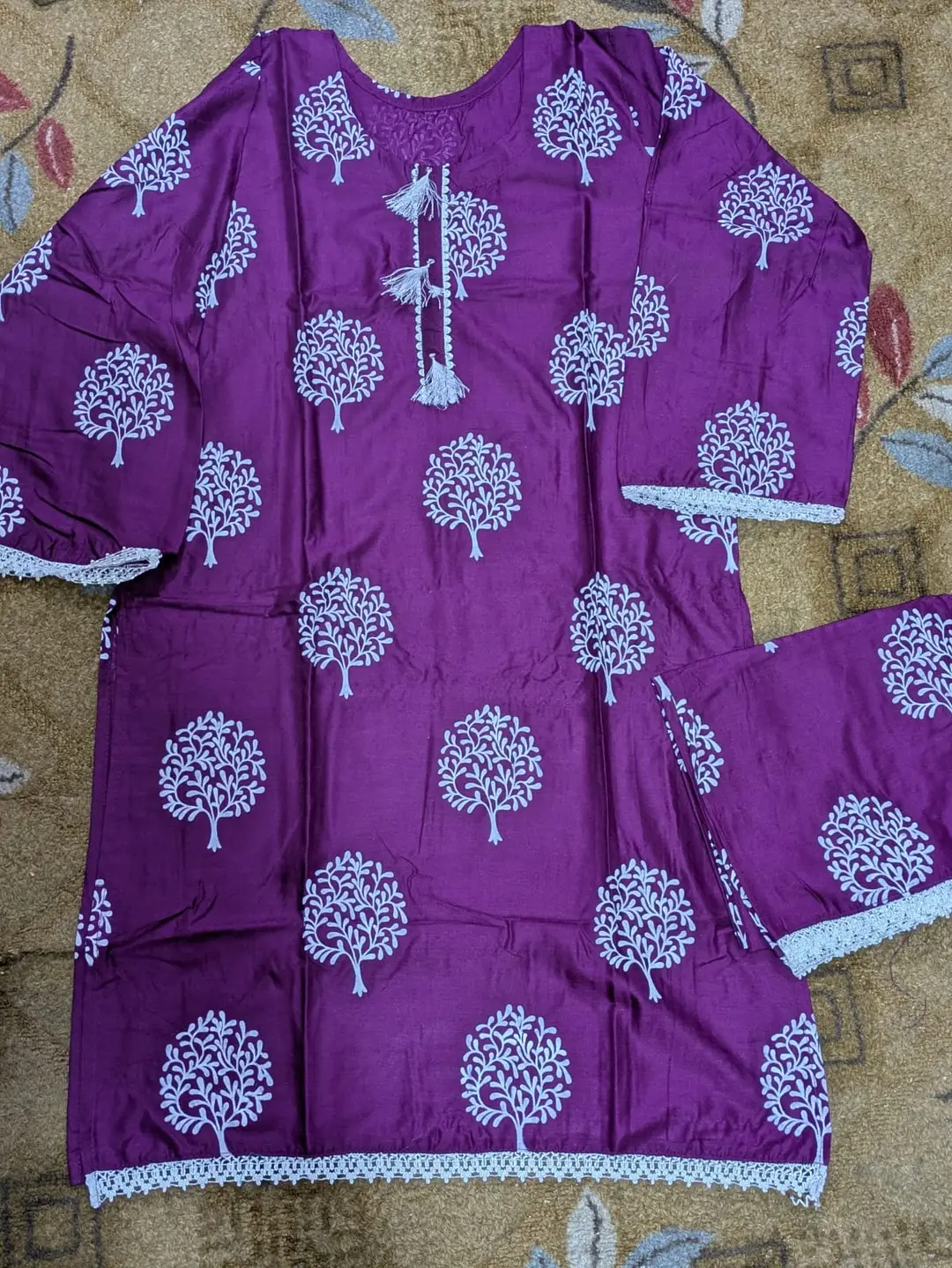 2 Pcs Women's Stitched Linen Block Printed Shirt And Trouser