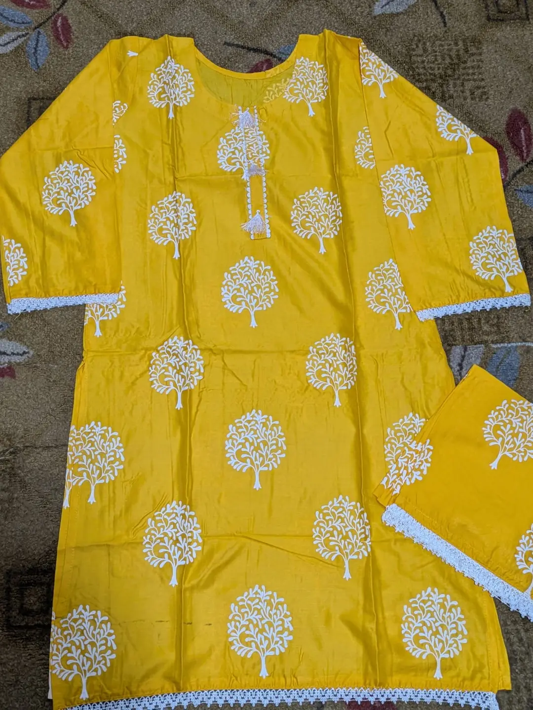 2 Pcs Women's Stitched Linen Block Printed Shirt And Trouser