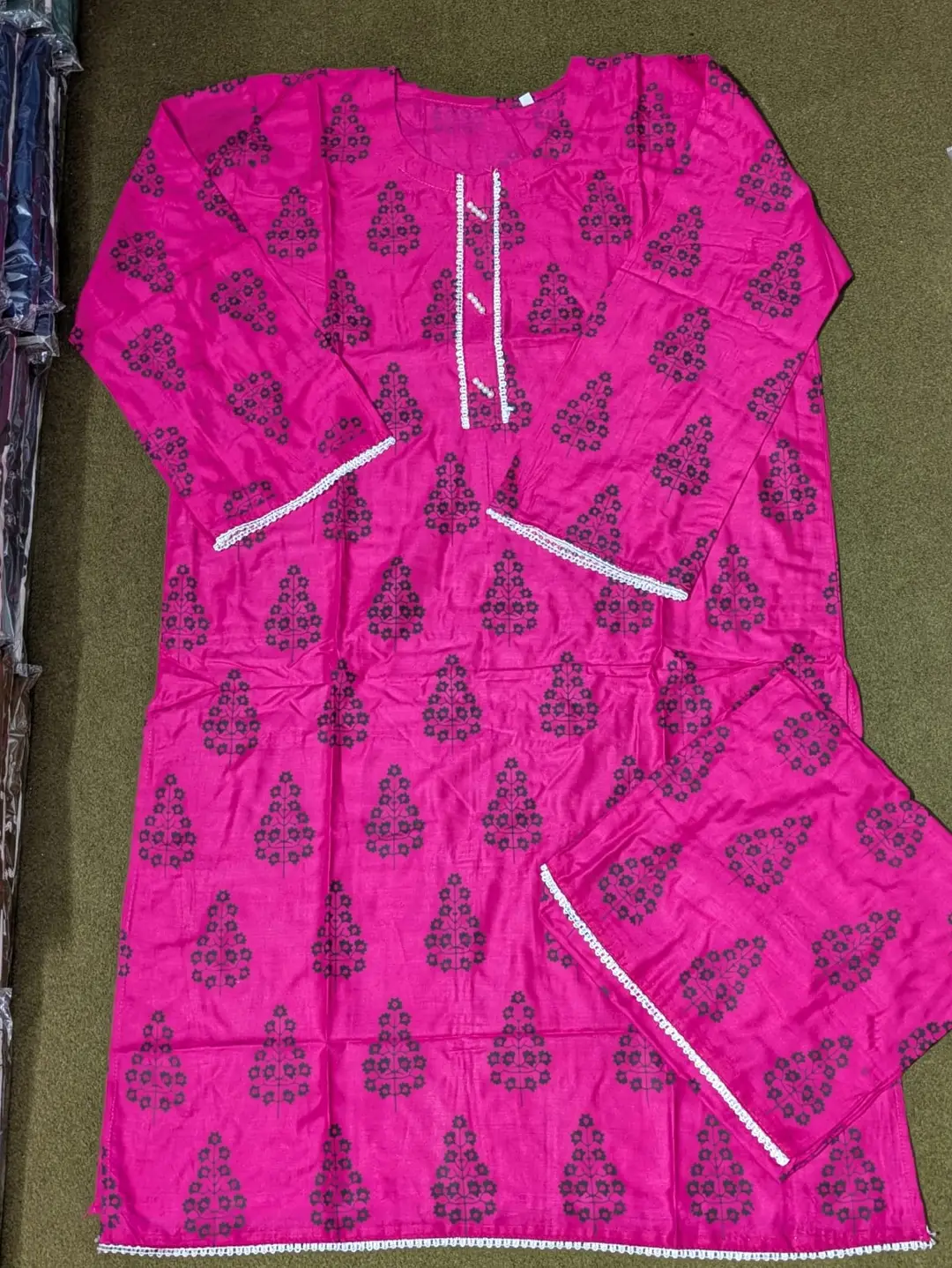 2 Pcs Women's Stitched Linen Block Printed Shirt And Trouser