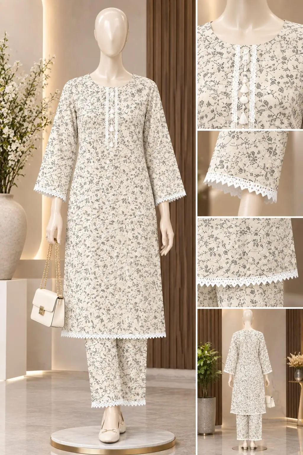 2 Pcs Women's Stitched Linen Block Printed Shirt And Trouser