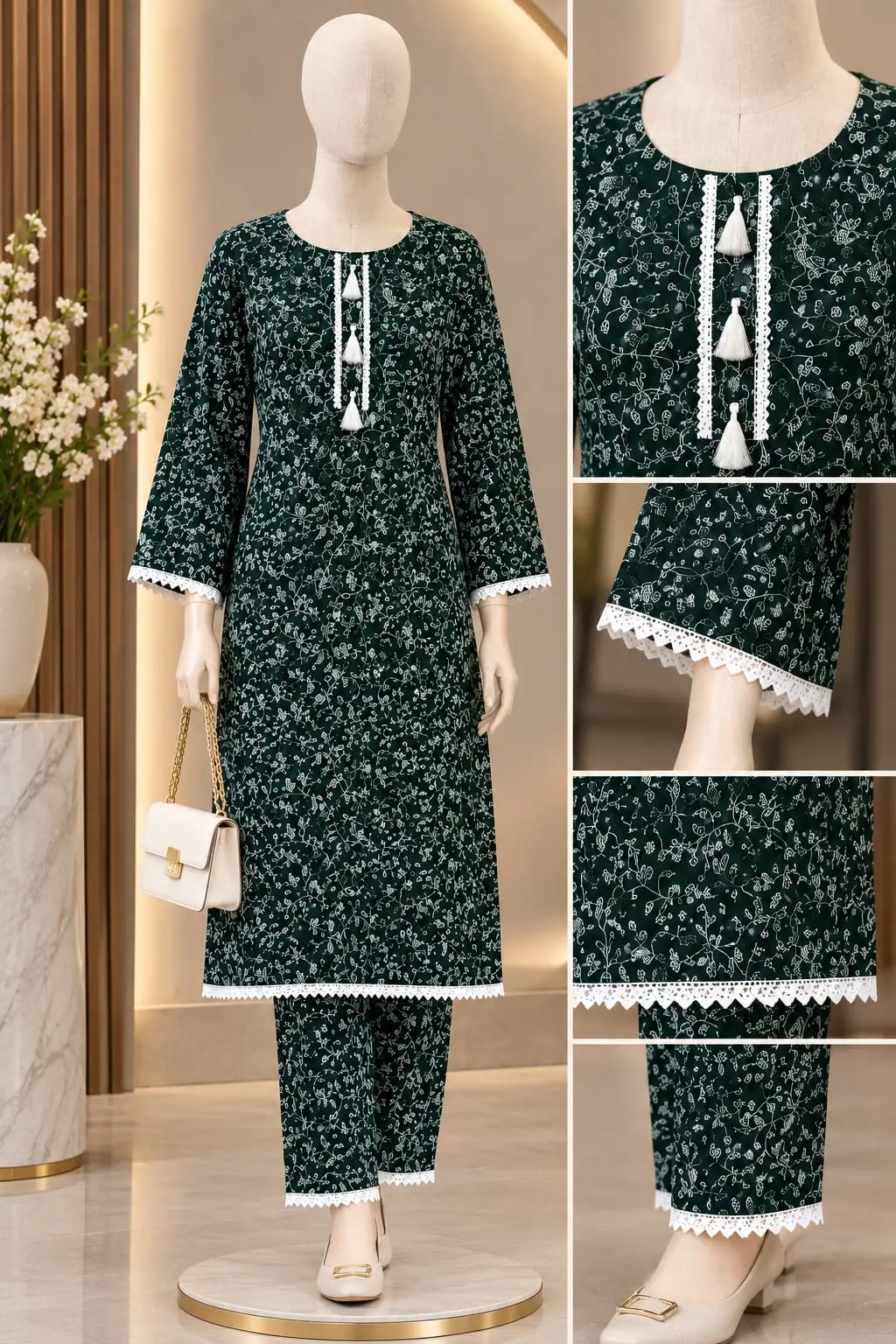 2 Pcs Women's Stitched Linen Block Printed Shirt And Trouser
