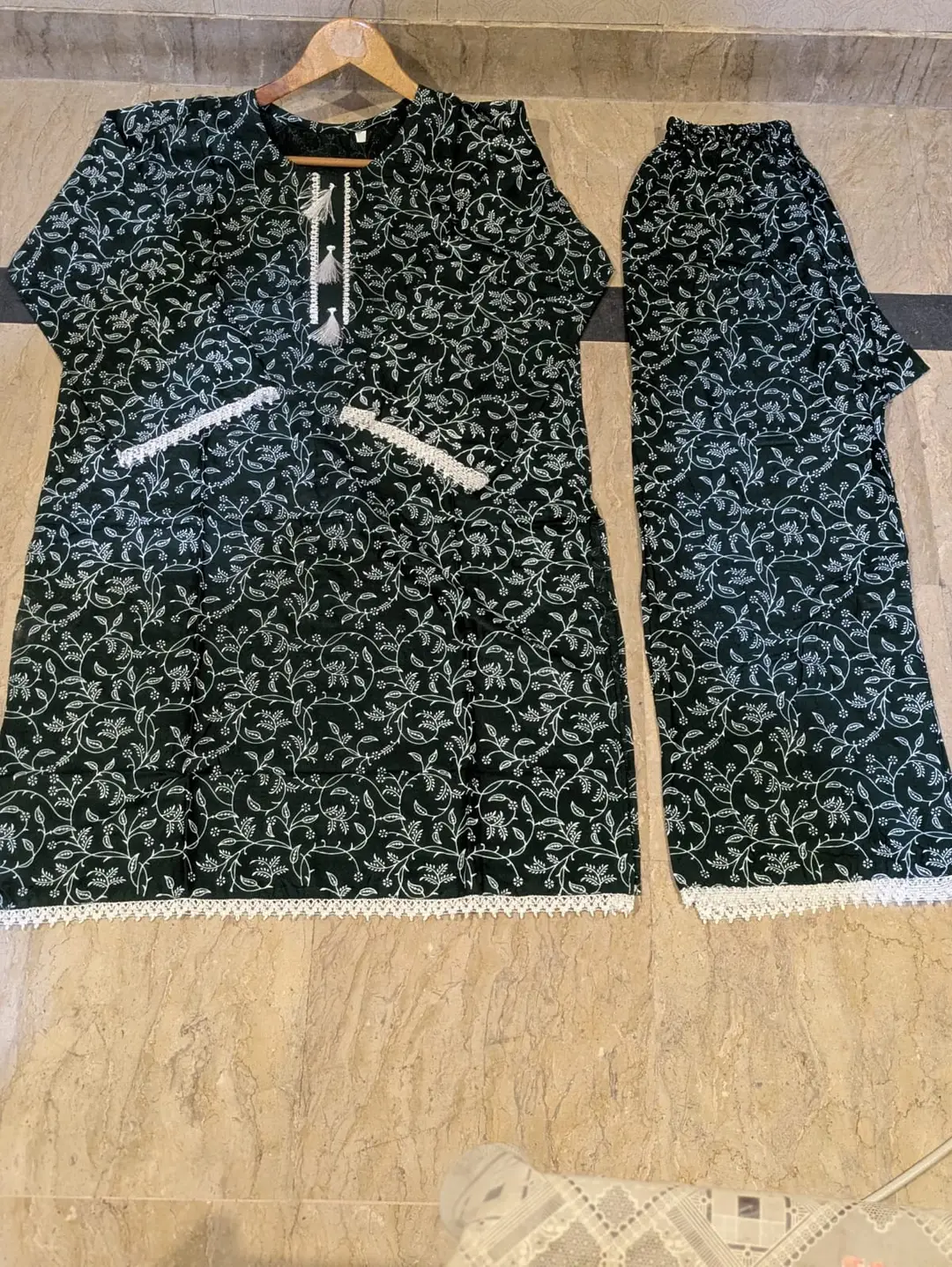 2 Pcs Women's Stitched Linen Block Printed Shirt And Trouser
