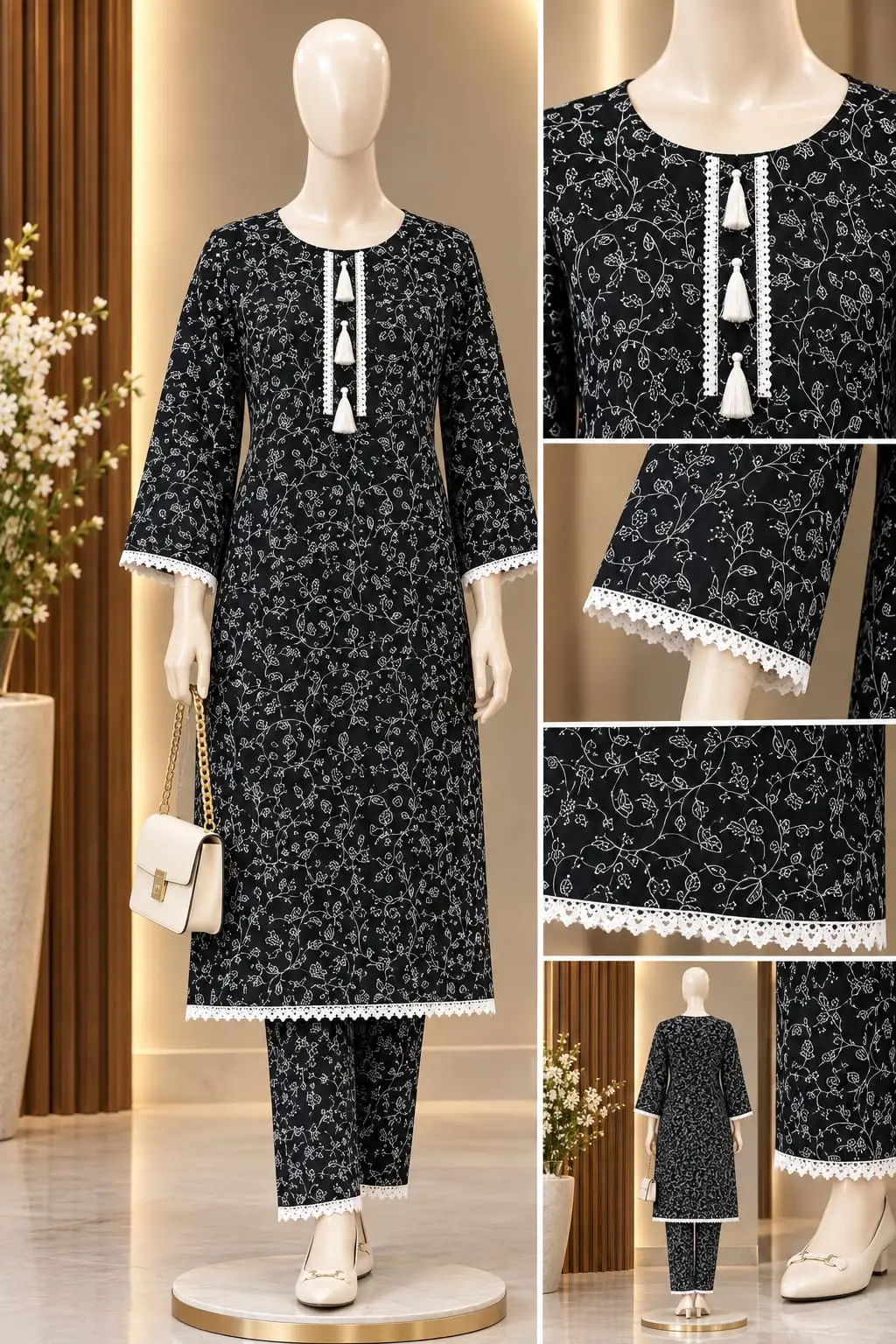 2 Pcs Women's Stitched Linen Block Printed Shirt And Trouser