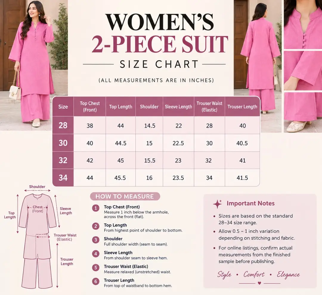 2 Pcs Women's Stitched Linen Plain Shirt And Trouser