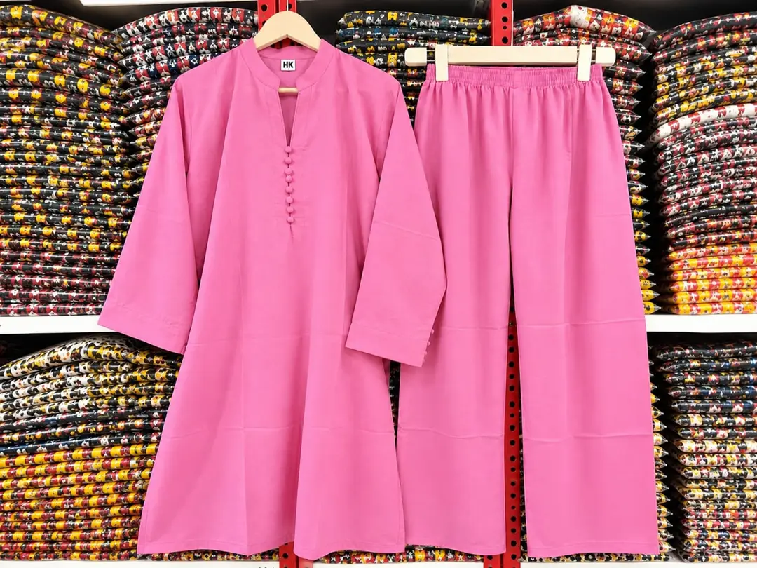 2 Pcs Women's Stitched Linen Plain Shirt And Trouser