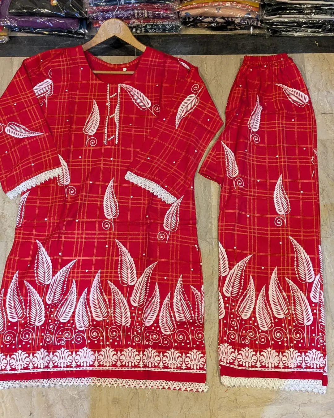 2 Pcs Women's Stitched Linen Block Printed Shirt And Trouser