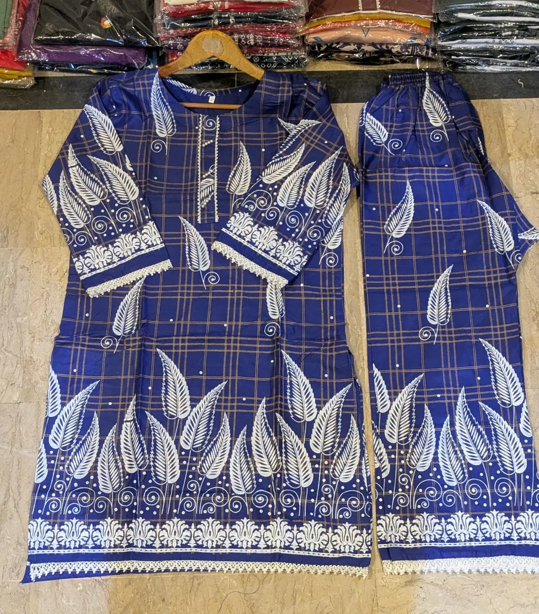 2 Pcs Women's Stitched Linen Block Printed Shirt And Trouser