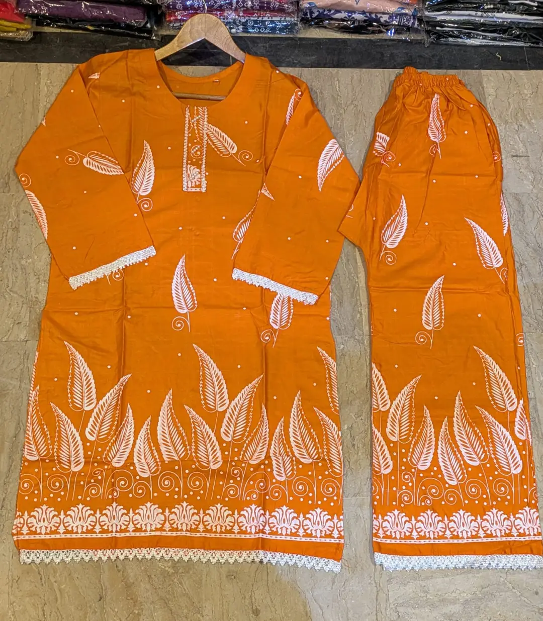 2 Pcs Women's Stitched Linen Block Printed Shirt And Trouser