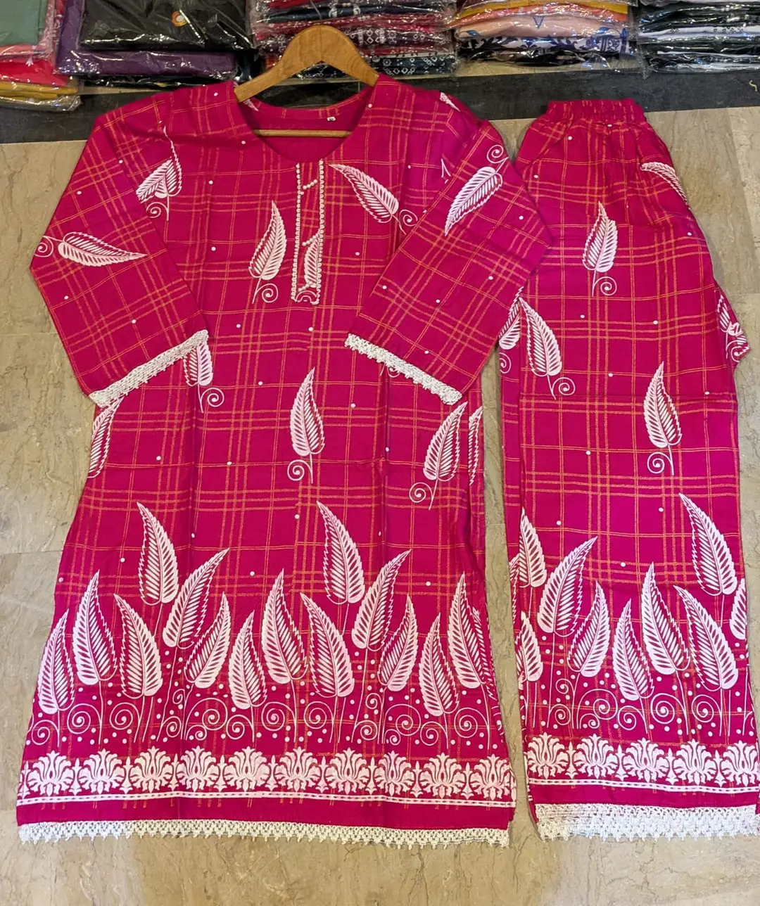 2 Pcs Women's Stitched Linen Block Printed Shirt And Trouser