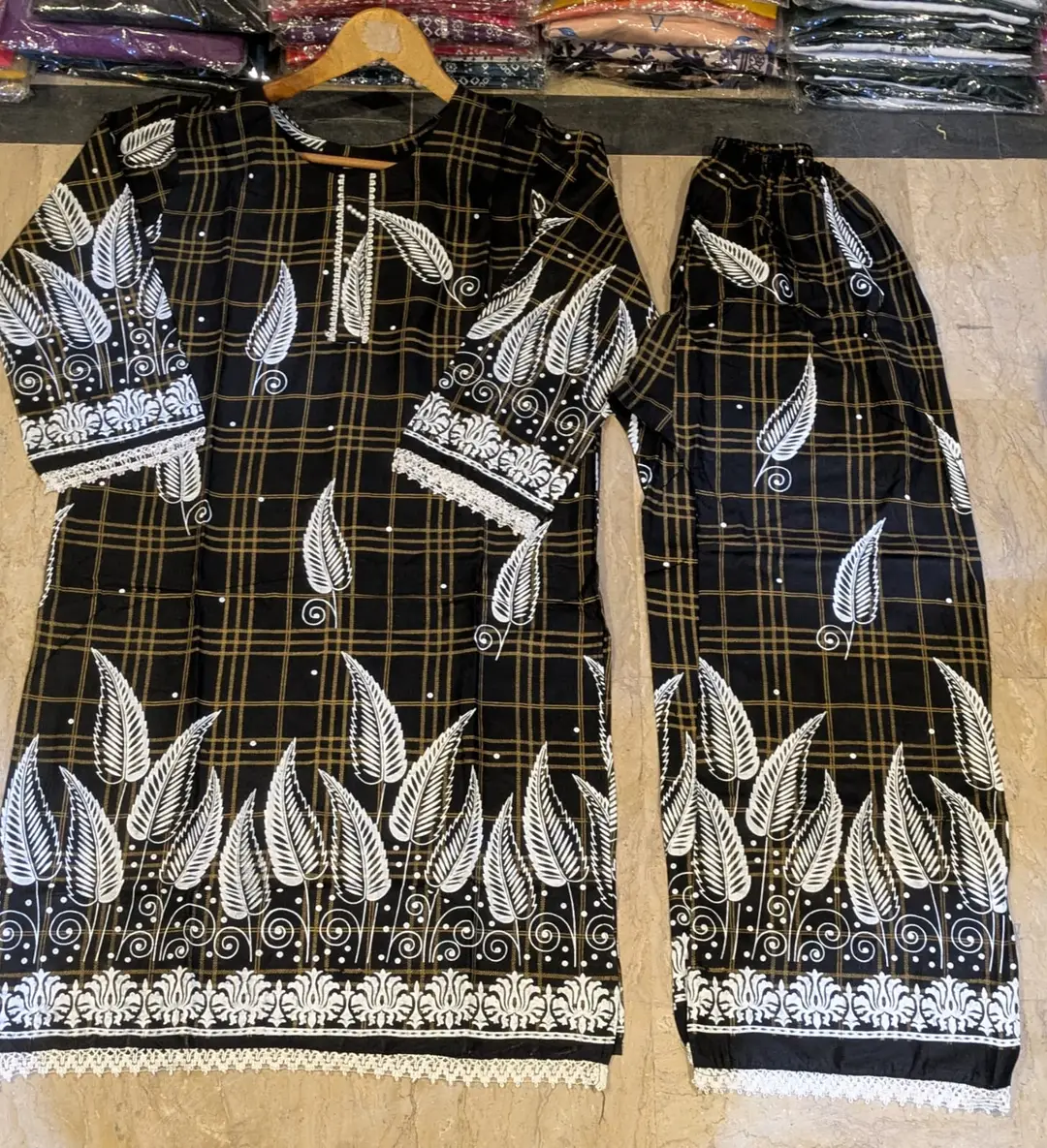 2 Pcs Women's Stitched Linen Block Printed Shirt And Trouser
