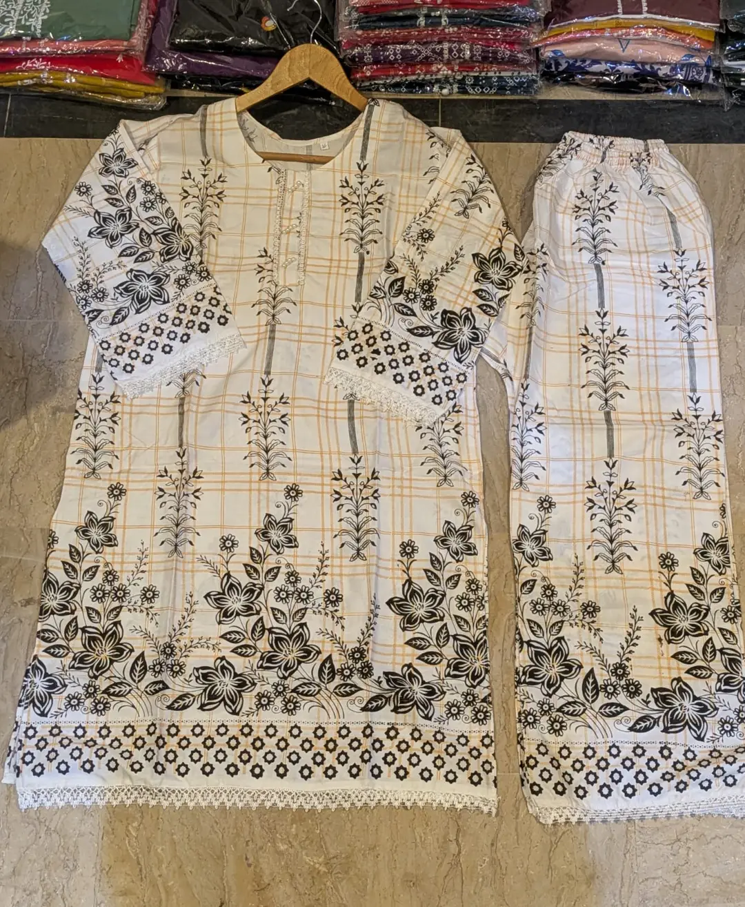 2 Pcs Women's Stitched Linen Block Printed Shirt And Trouser