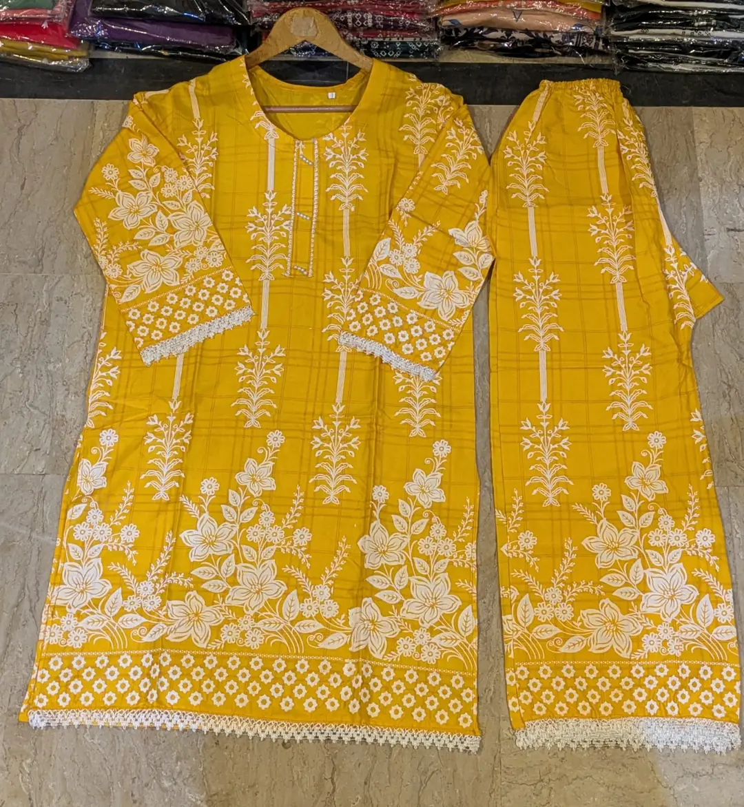 2 Pcs Women's Stitched Linen Block Printed Shirt And Trouser