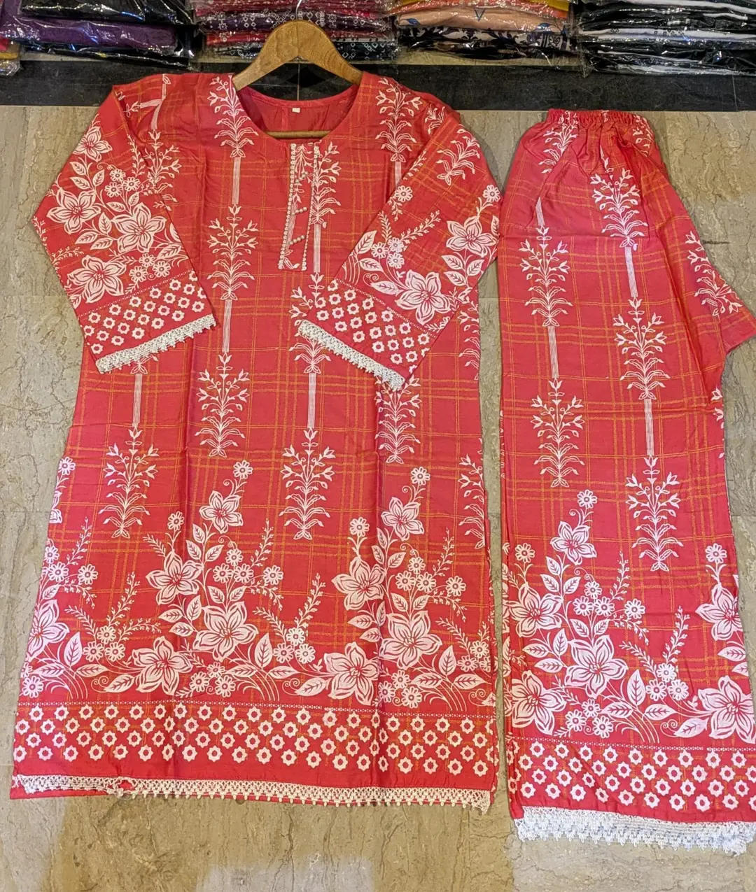2 Pcs Women's Stitched Linen Block Printed Shirt And Trouser