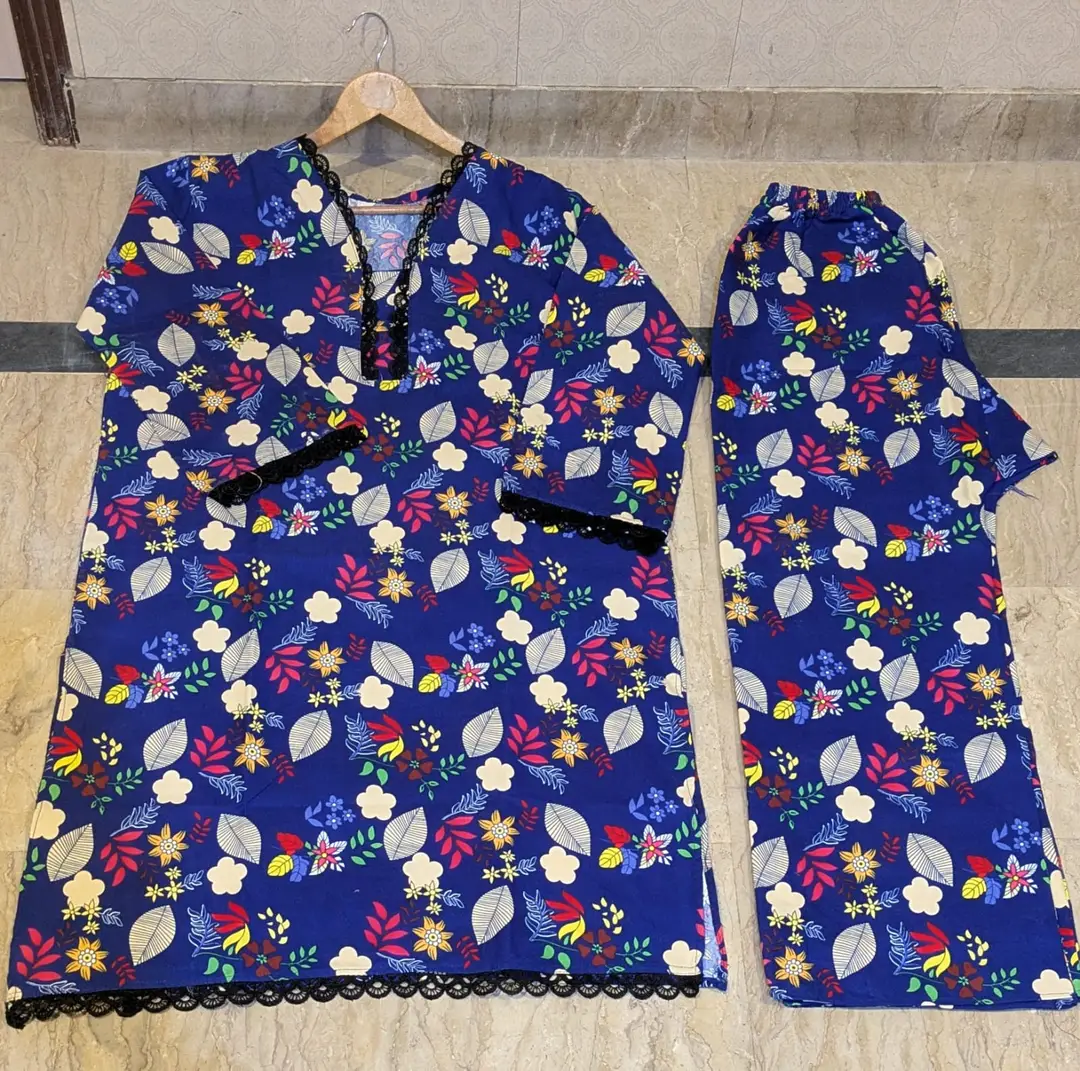 2 PcsWomen's Stitched Crystal Wool Printed Shirt And Trouser