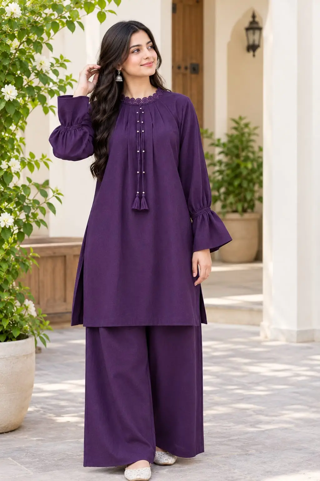 2 Pcs Women's Stitched Grip Plain Co-Ord Set