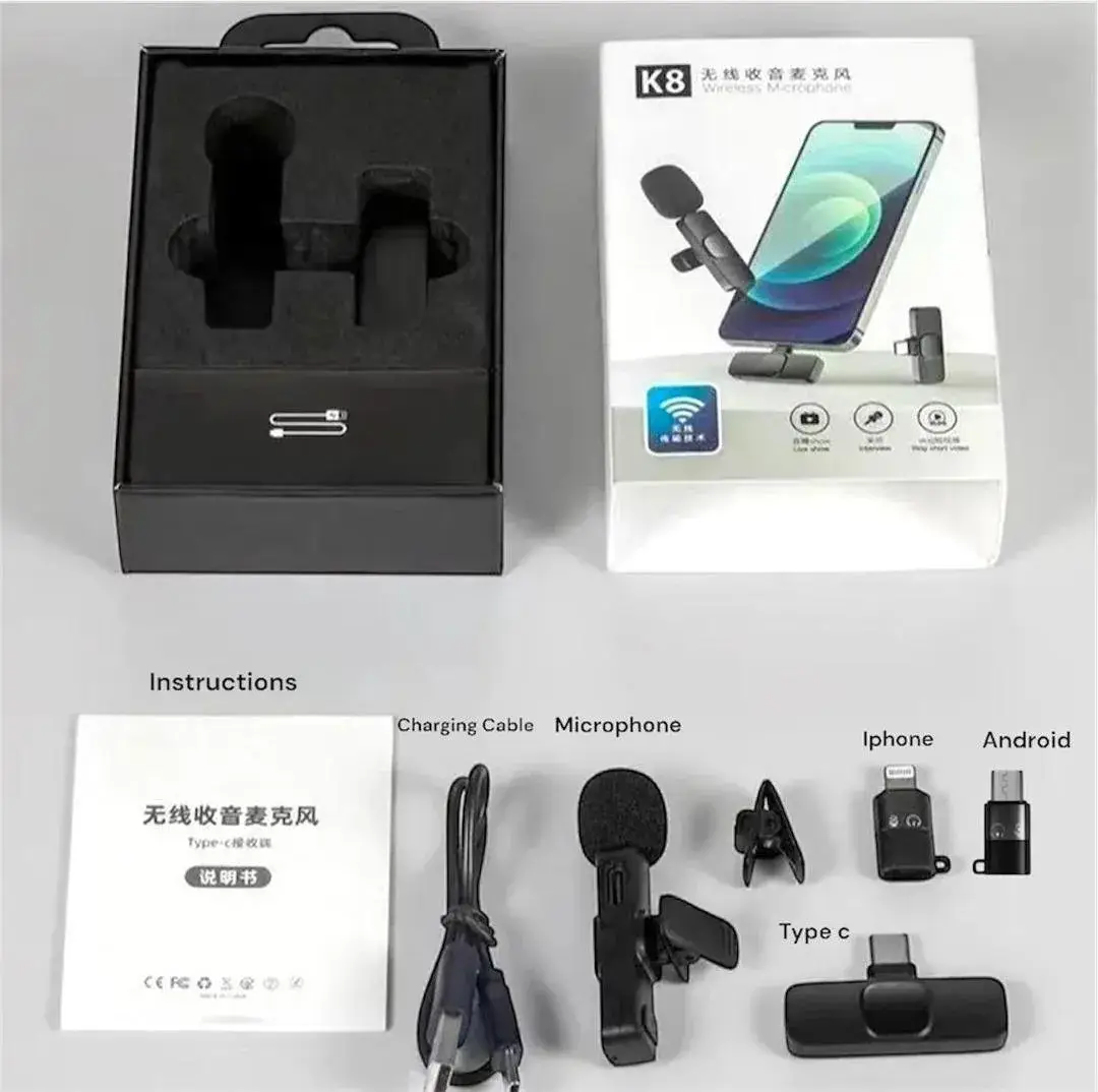 K8 Wireless Microphone 3-in-1 Noise Reduction Black
