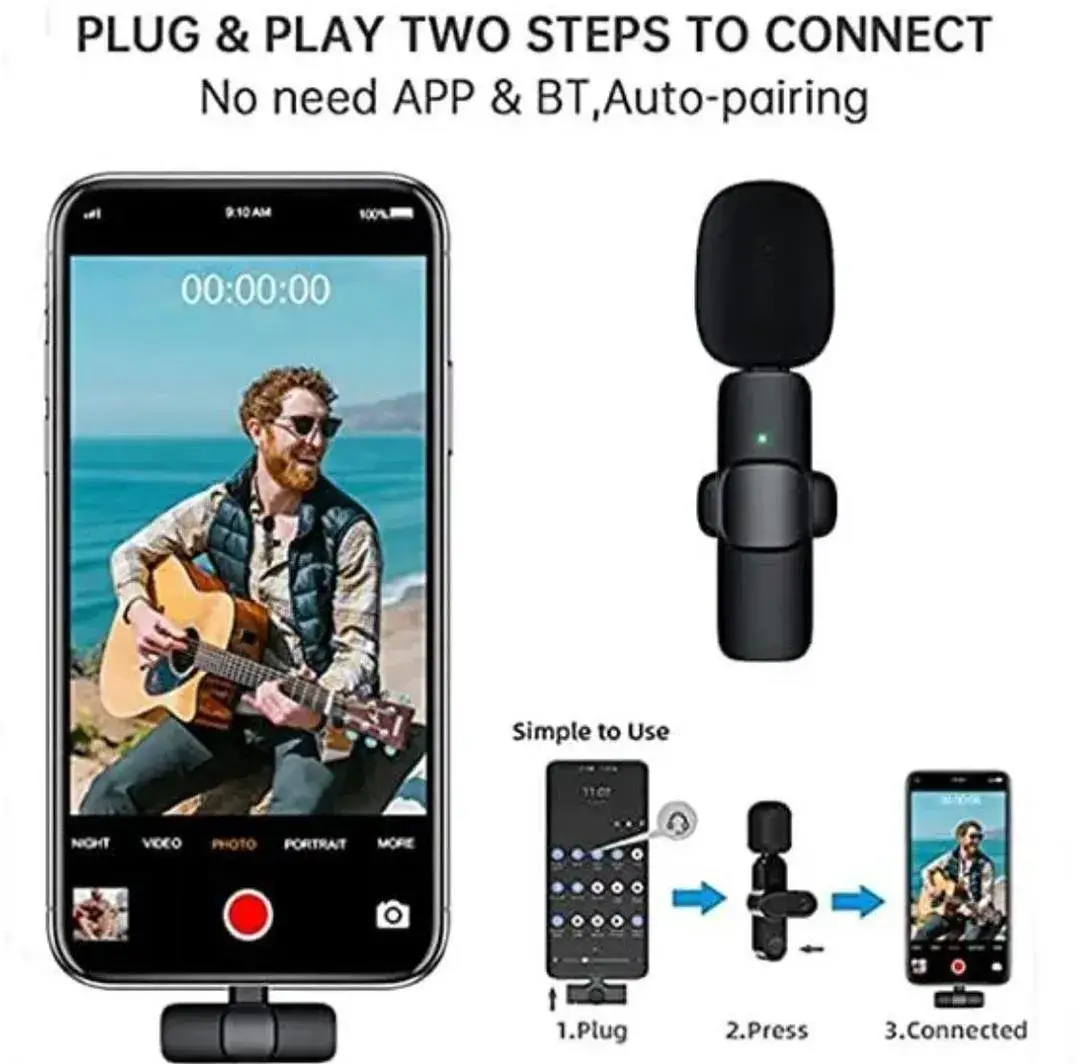 K8 Wireless Microphone 3-in-1 Noise Reduction Black
