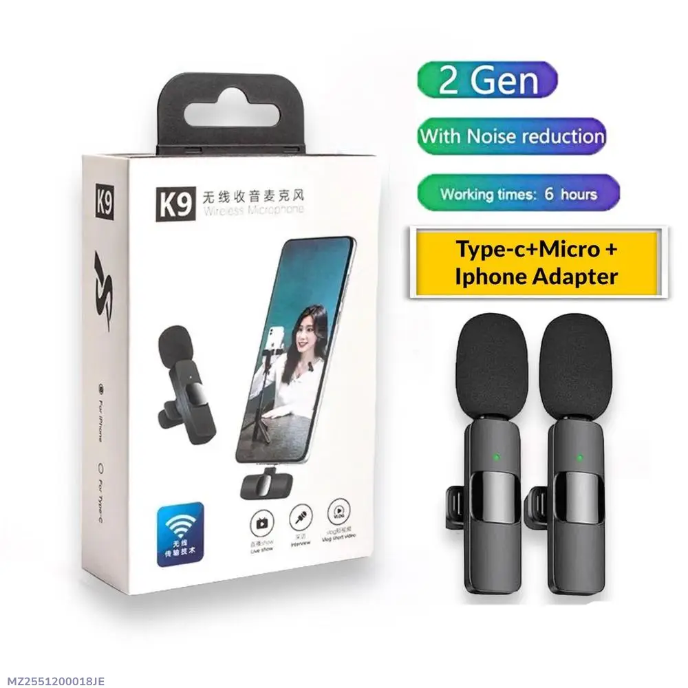 K9 Wireless Vlogging Microphone Black Rechargeable