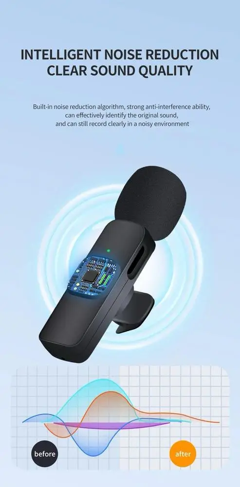 K9 Wireless Vlogging Microphone Black Rechargeable