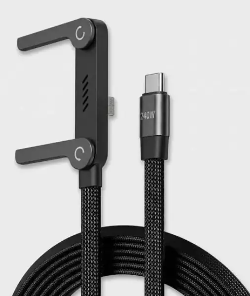 240W USB-C to USB-C Fast 1.5 Meter Charging Cable with Foldable Phone Holder