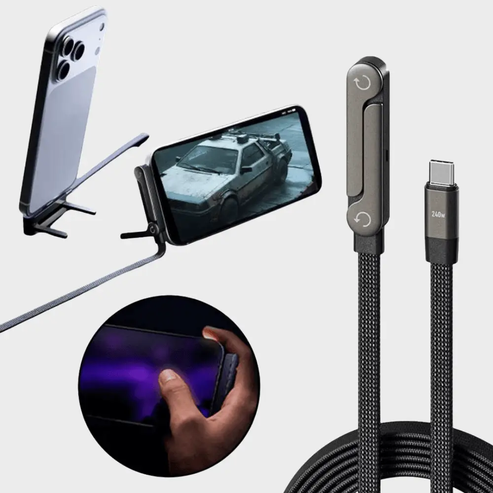 240W USB-C to USB-C Fast 1.5 Meter Charging Cable with Foldable Phone Holder