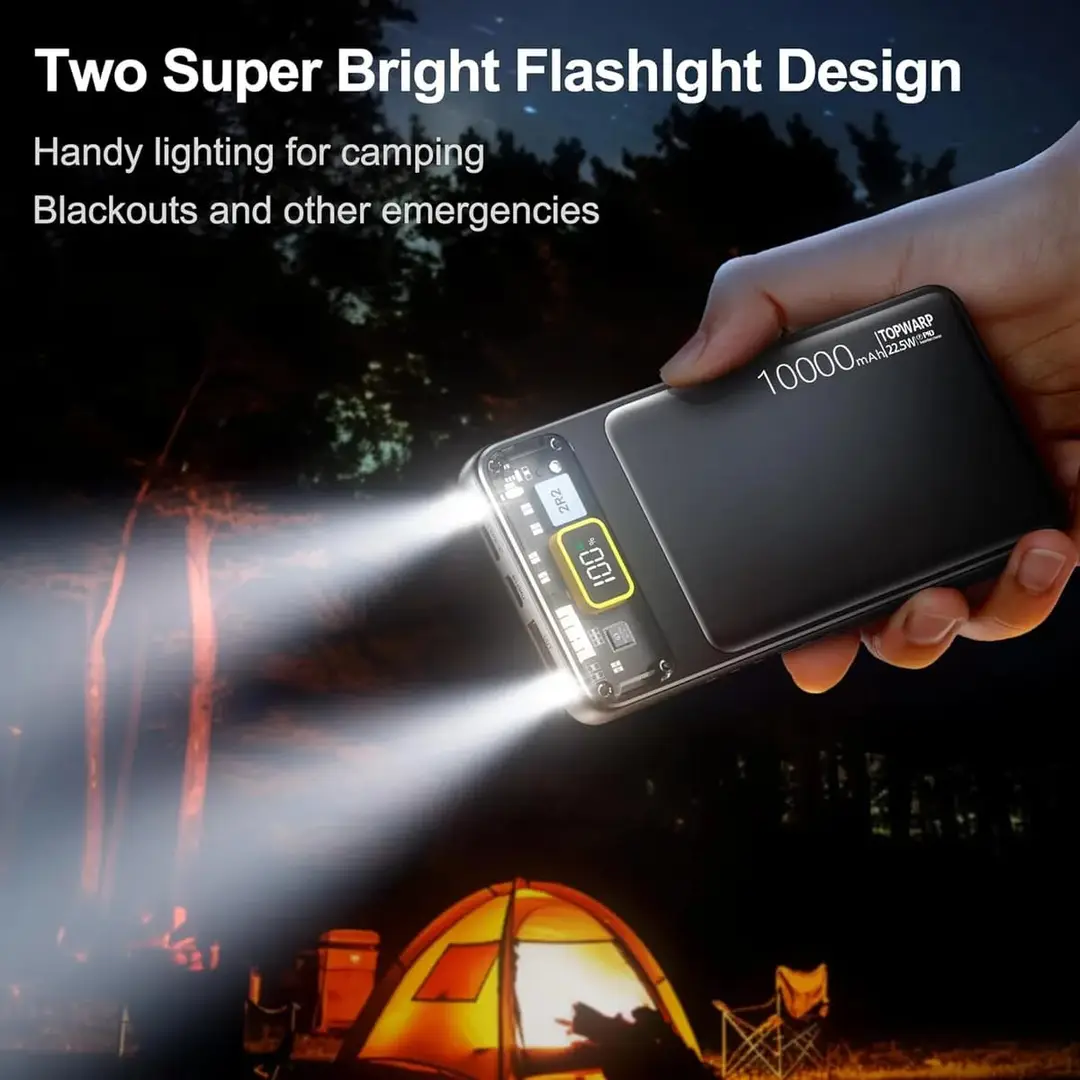 10000Mah Power Bank Slim Portable Charger Pd 22.5W Fast Charging 5V 3A Usb-C Output Battery Pack With Emergency Lighting Compatible Android Phones And Most Electronic Devices