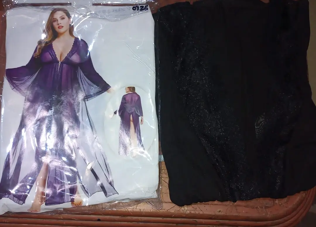 2 Pcs Women's Stitched Net Lace-Work Night Suit / Long Imported Nighty with Panty