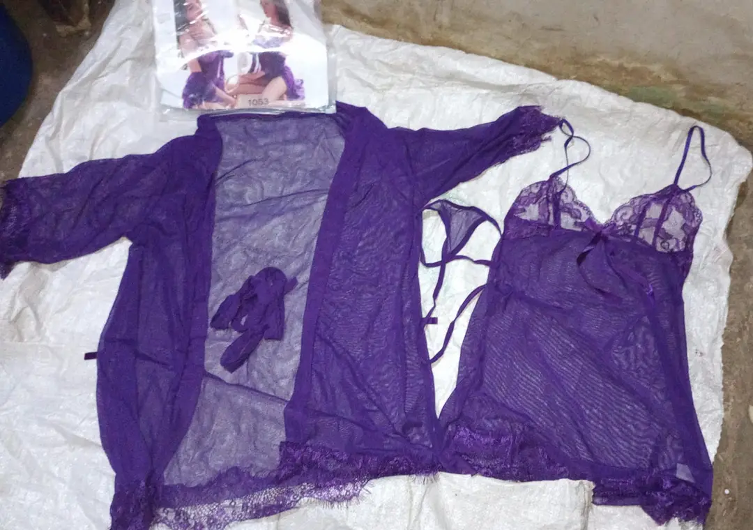 3 Pcs Women's Stitched Soft Net Lace-Work Night Suit / Bridal Nighty (Gown Inner Panty)