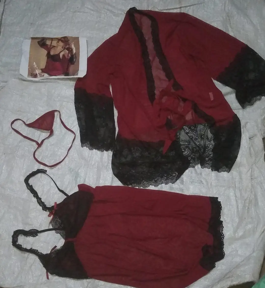 3 Pcs Women's Stitched Soft Net Lace-Work Night Suit / Bridal Nighty (Gown Inner Panty)