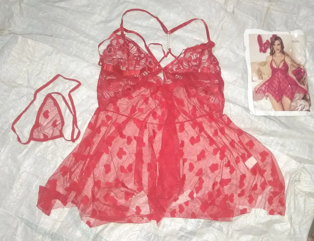 Net Lace Comfortable And Lightweight Nightwear Set / Imported Short Nighty With Panty