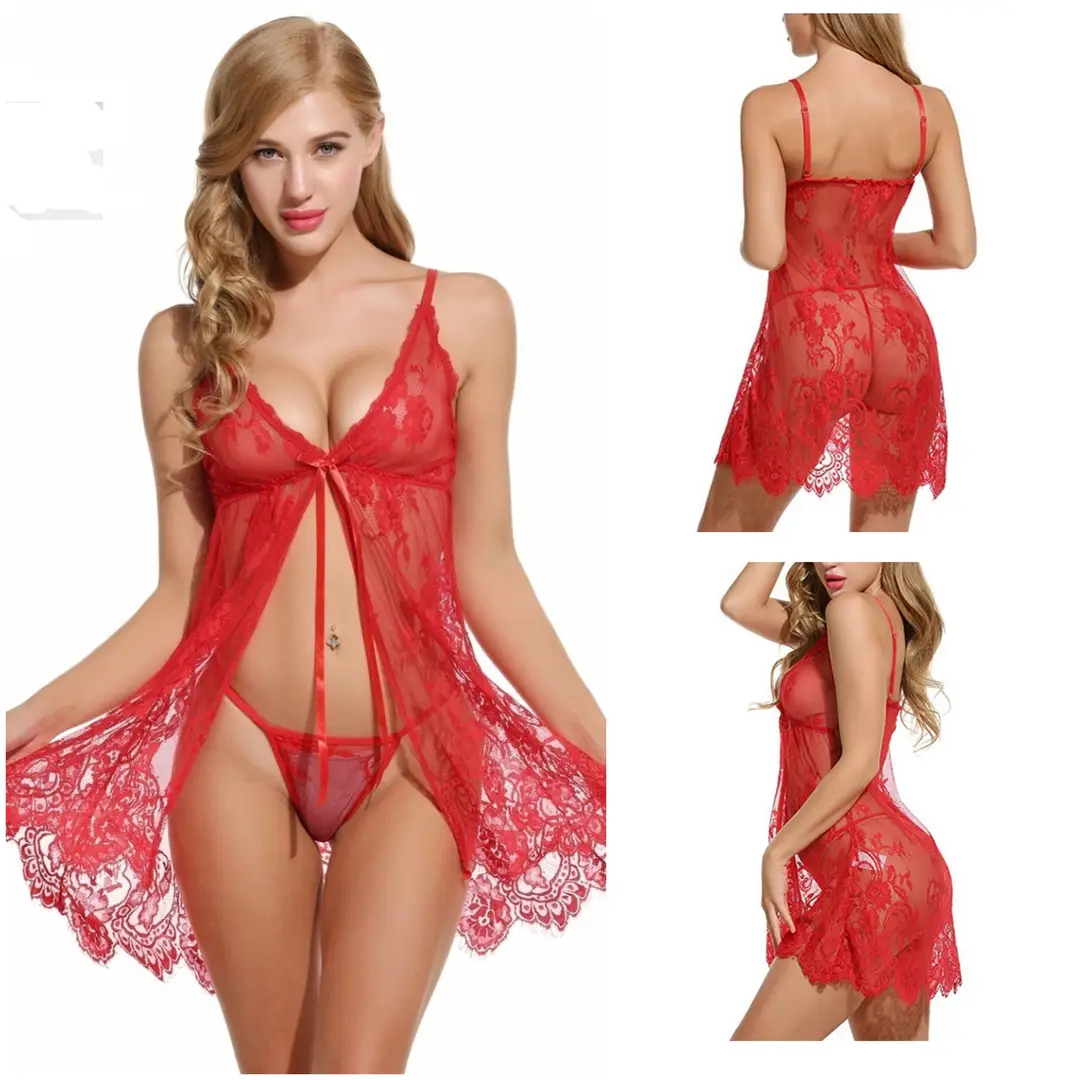 Net Lace Comfortable And Lightweight Nightwear Set / Imported Short Nighty With Panty