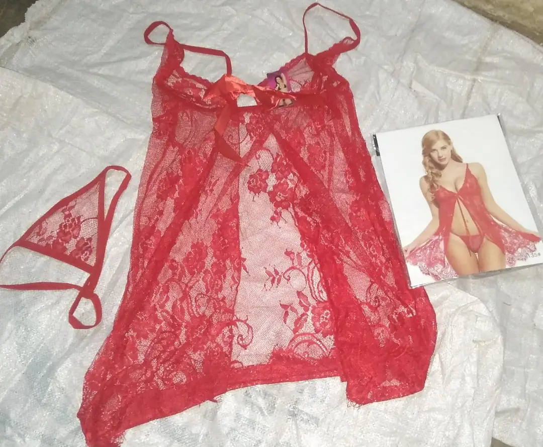Net Lace Comfortable And Lightweight Nightwear Set / Imported Short Nighty With Panty