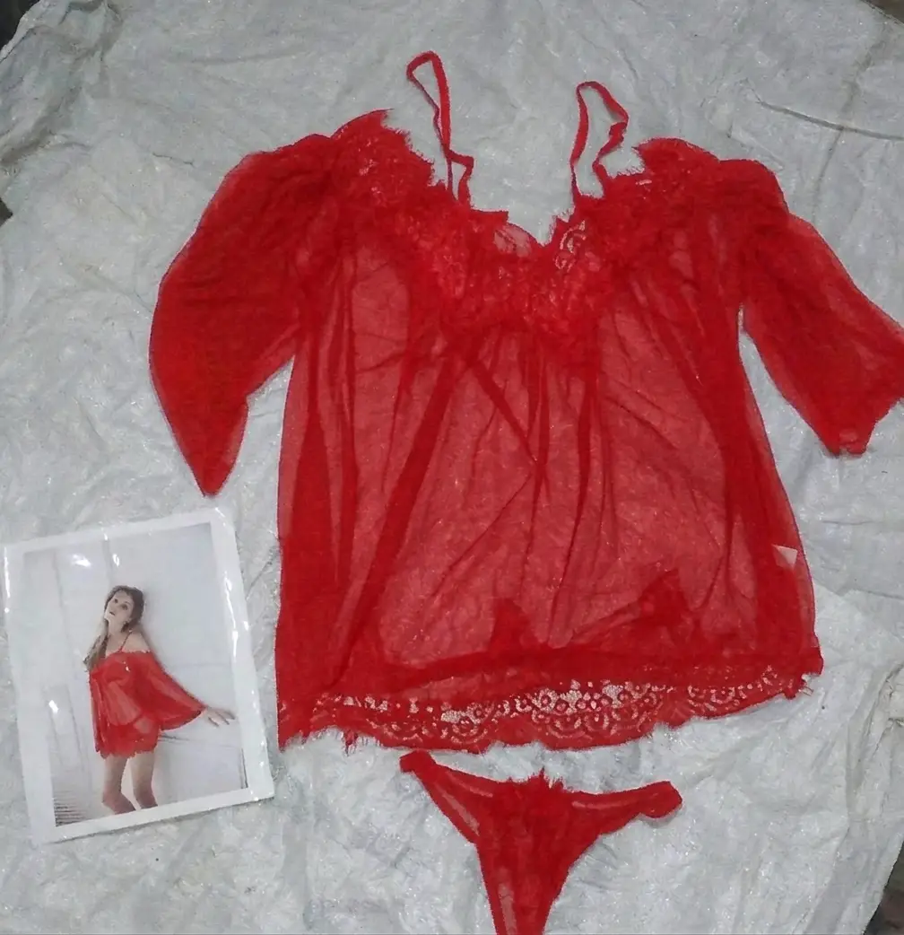 2 Pcs Imported Short Nighty & Panty /Net Lace Nightwear Set