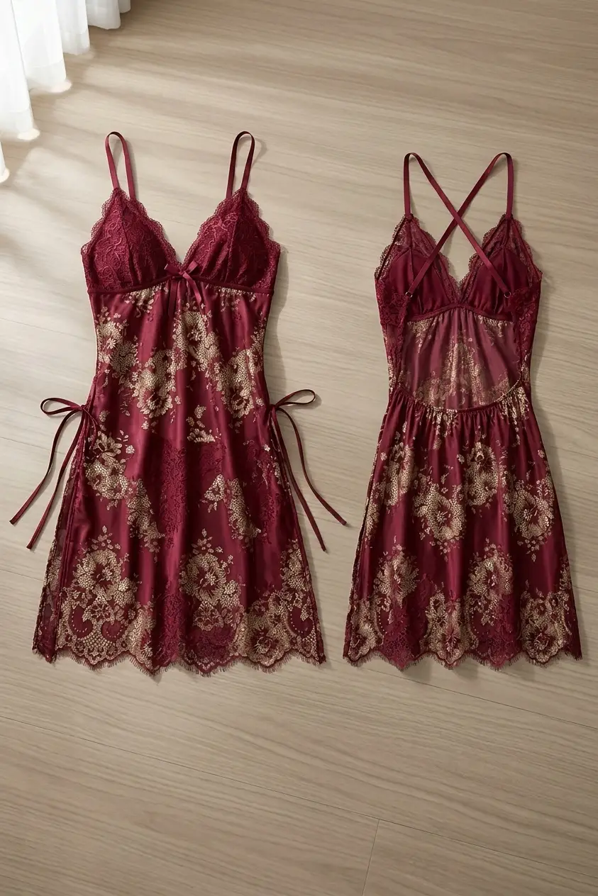 Net Lace Comfortable Lingerie Set / Short Nighty
