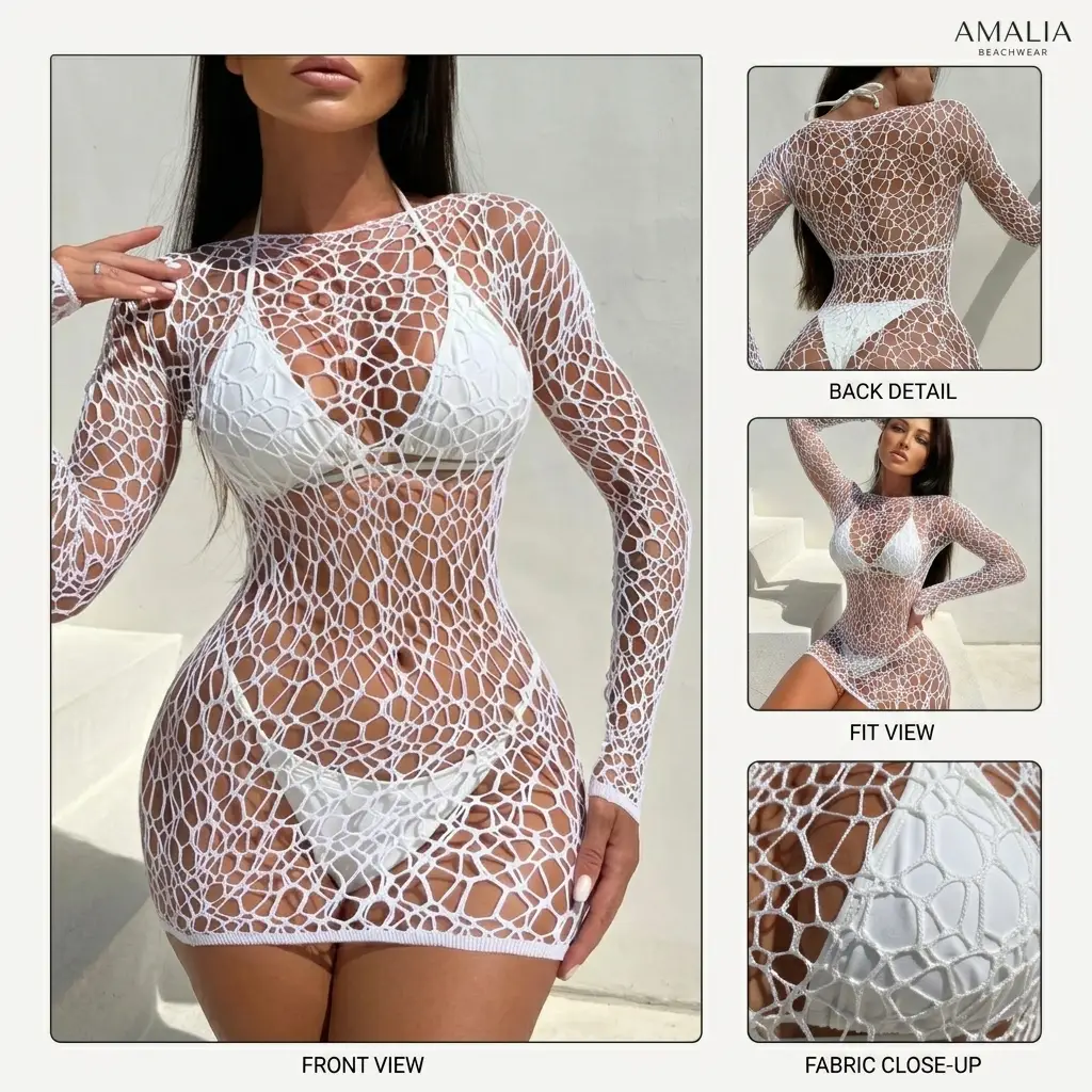 Net Lace Half Body Stocking / Transparent Short Nighty