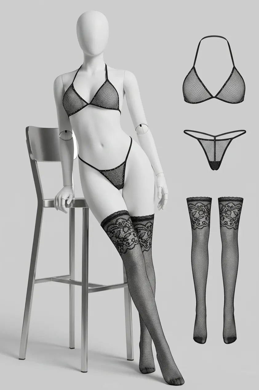 Net Bikini Style Stocking with Socks / Bra Panty Socks