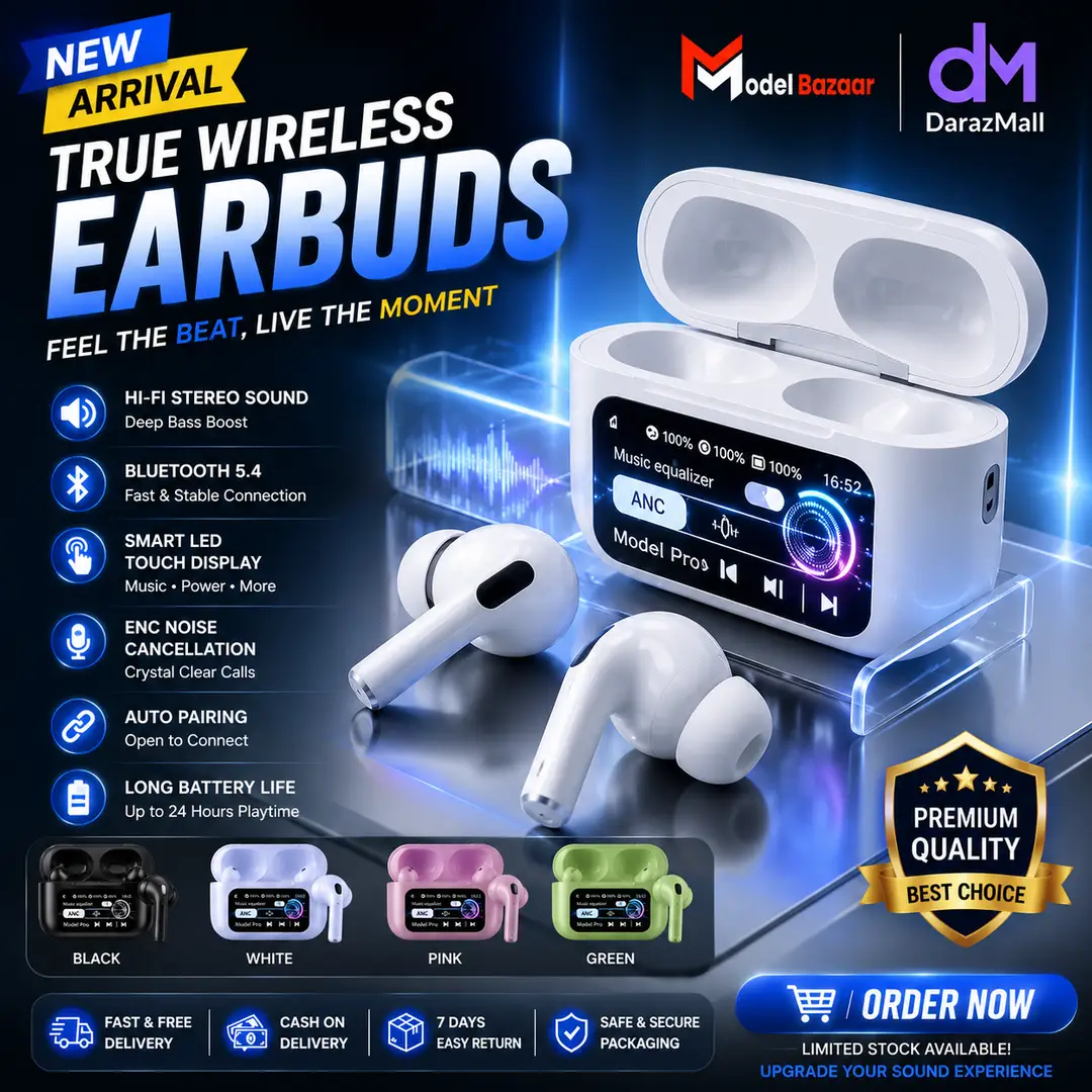 A9 Pro Wireless Earbuds White Bluetooth 5.3 Hi-Fi Stereo TWS Earbuds