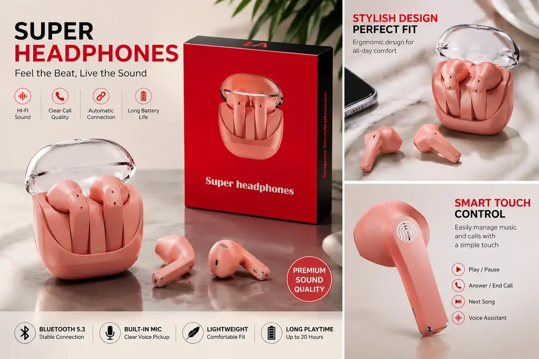 LA Super Headphones Wireless Bluetooth Earbuds