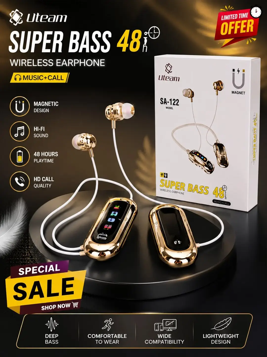 Uteam SA-122 Magnetic Wireless Earphones