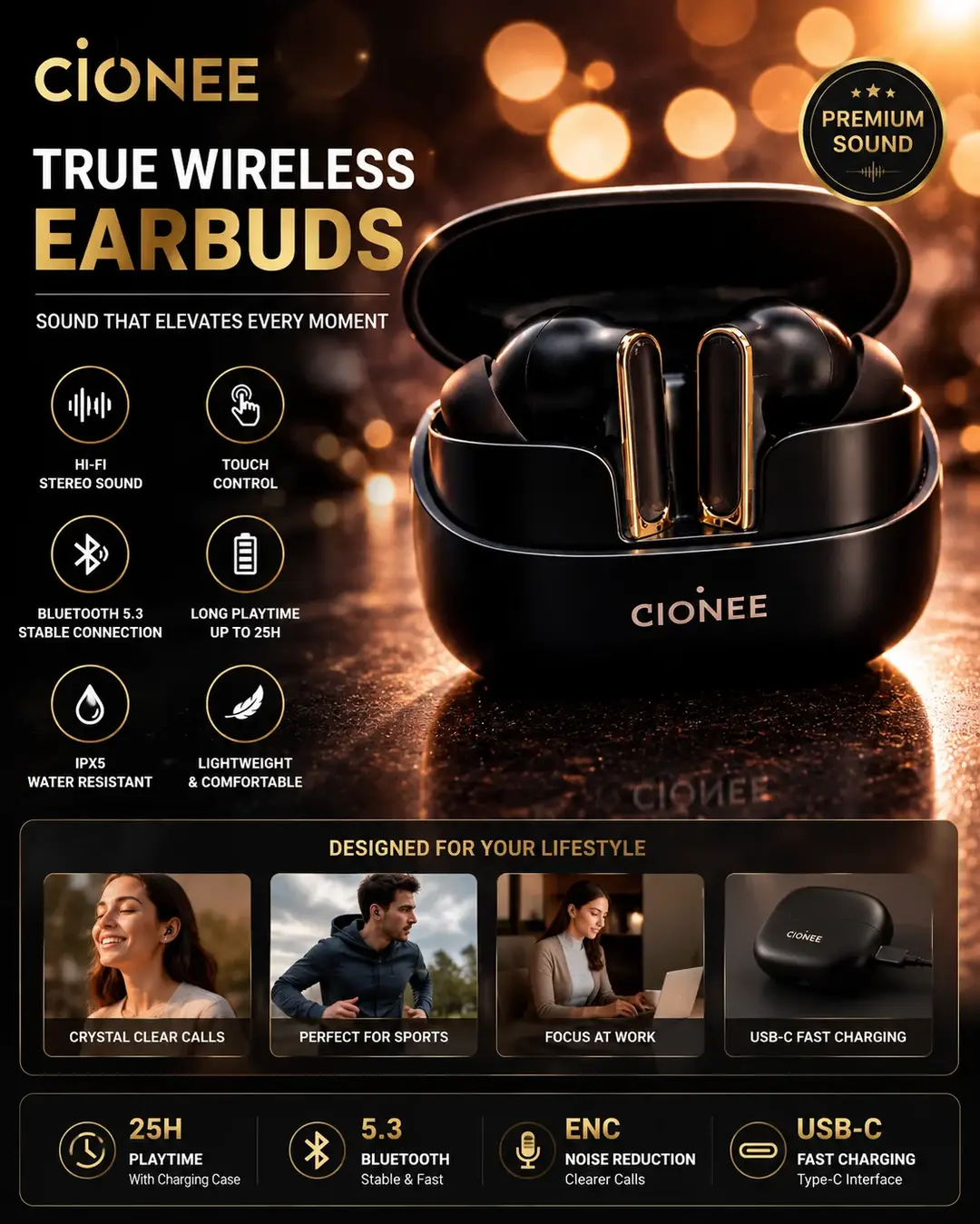 GIONEE True Wireless Earbuds Bluetooth 5.3