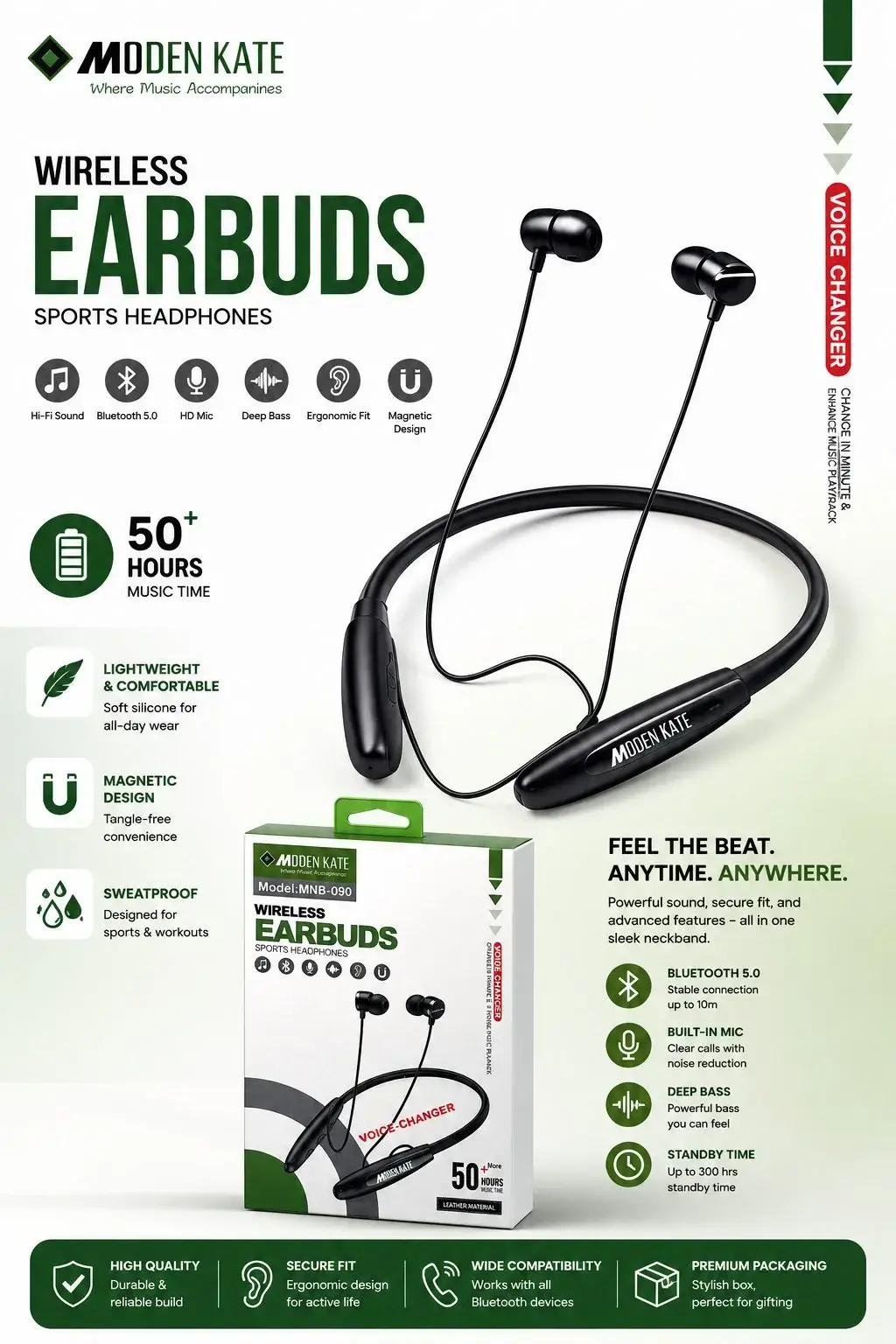 Modern K8 Neckband Wireless Earphones | Bluetooth 5.2