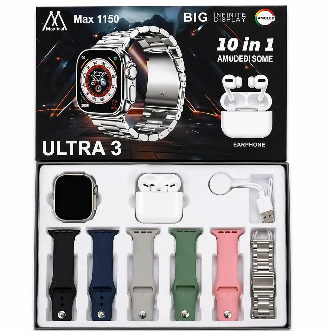 Ultra 3 Smart Watch 10-in-1 Combo with Wireless Earbuds