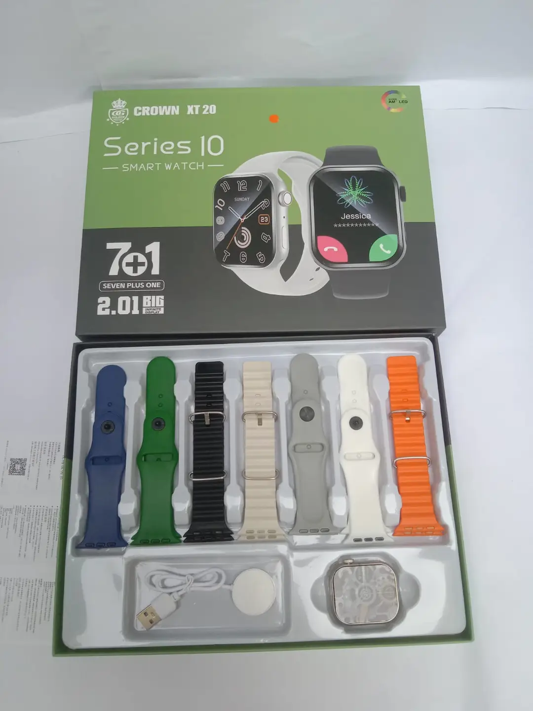 Crown XT20 Series 10 Smart Watch – 2.01" Super AMOLED Infinite Display | 7+1 Straps Combo Pack | Bluetooth Calling Smartwatch