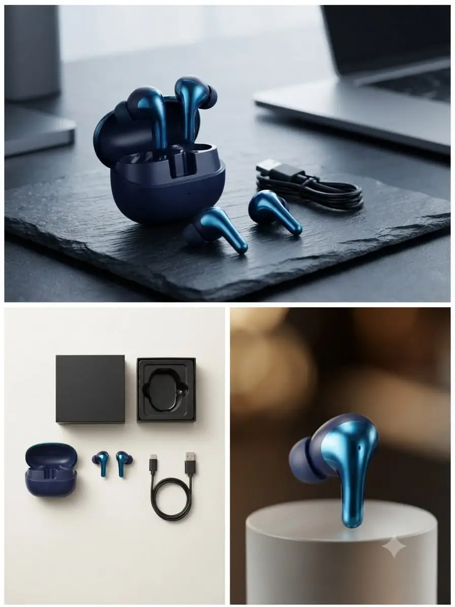 Blue Long-Lasting Battery With Fast Charge 4 Earbuds