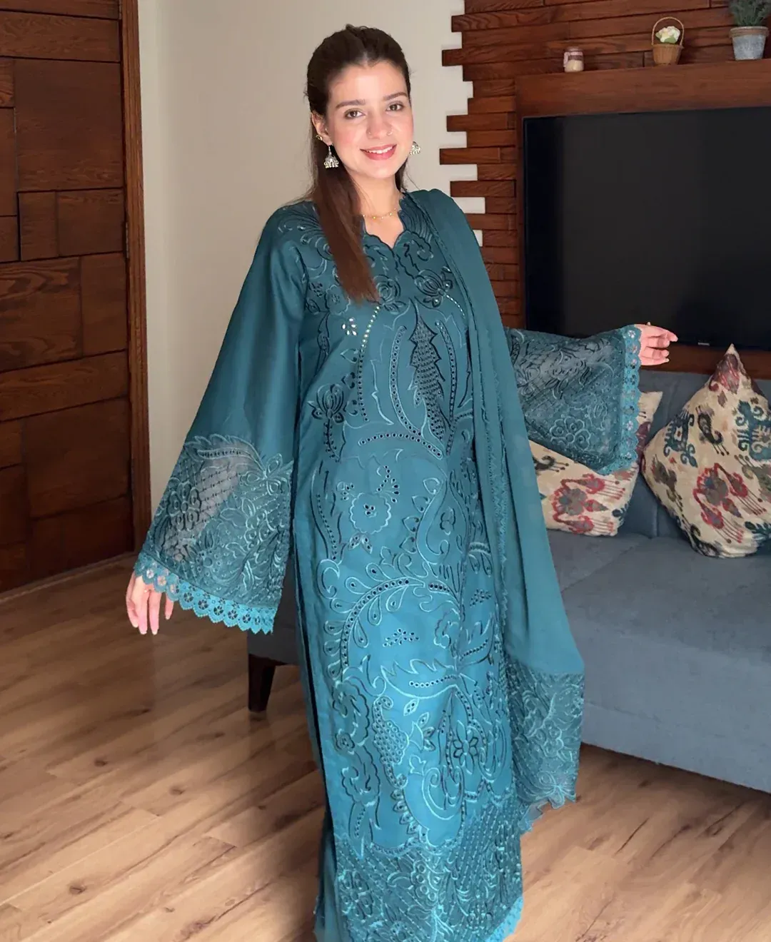 Teal Majestique - Lawn Cotton Embroidered Dress — Buy Online in Pakistan | Cash on Delivery