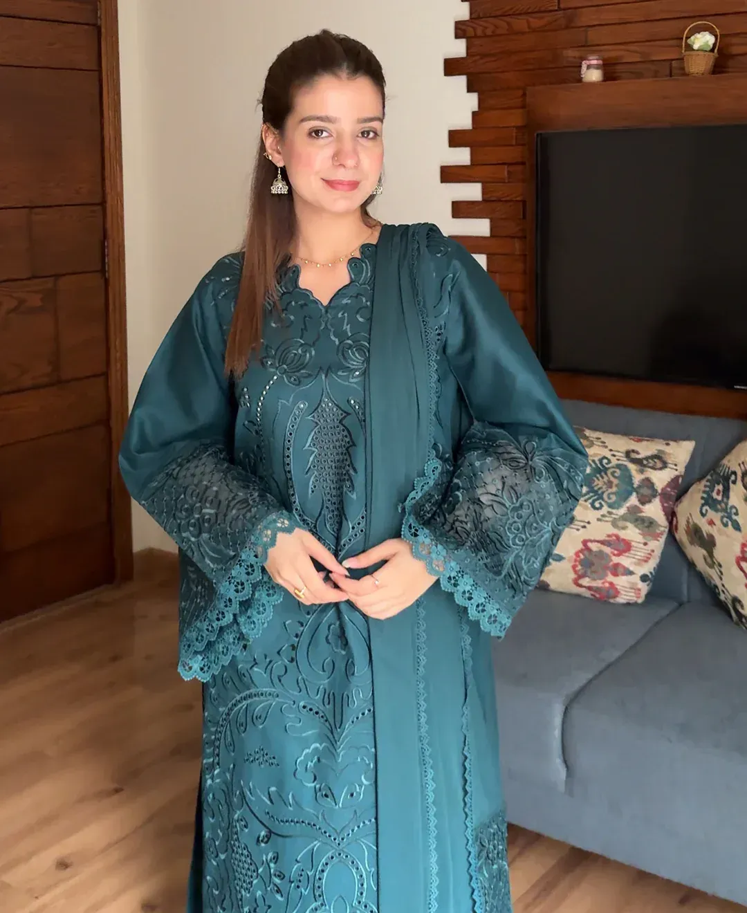 Teal Majestique - Lawn Cotton Embroidered Dress — Buy Online in Pakistan | Cash on Delivery