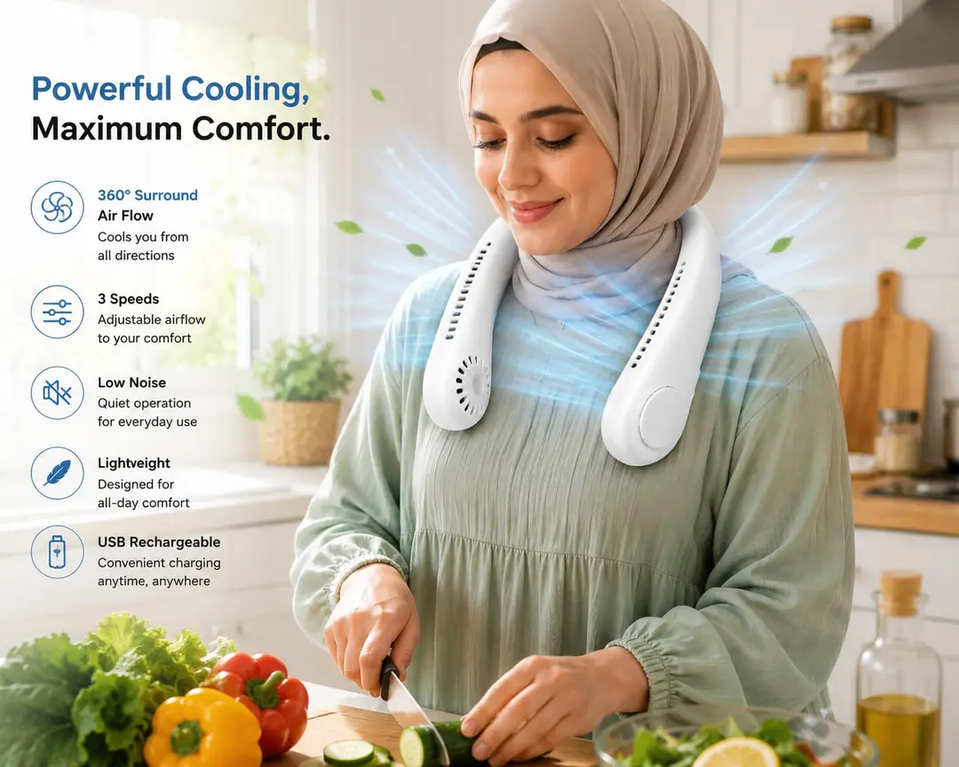 Portable Neck Fan - 1 Pc White Personal Cooling Device