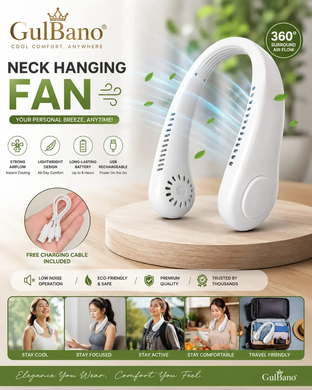 Portable Neck Fan - 1 Pc White Personal Cooling Device