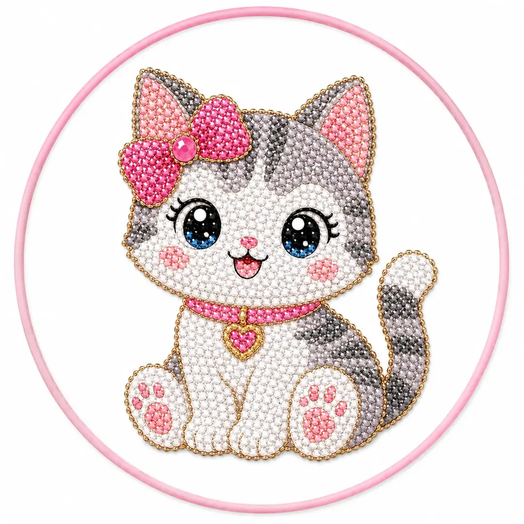 3D DIY Diamond Painting Kit  with frame - Full Drill Round - Cute Cartoon  - Random Design - Kids Wall Decor - Birthday Gift for Girls - Stress Relief Hobby - All Tools Included